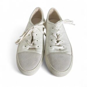 Size 7 Via Spiga White and Grey Leather Cap Toe Sybil Lace Up Sneaker Minimalist